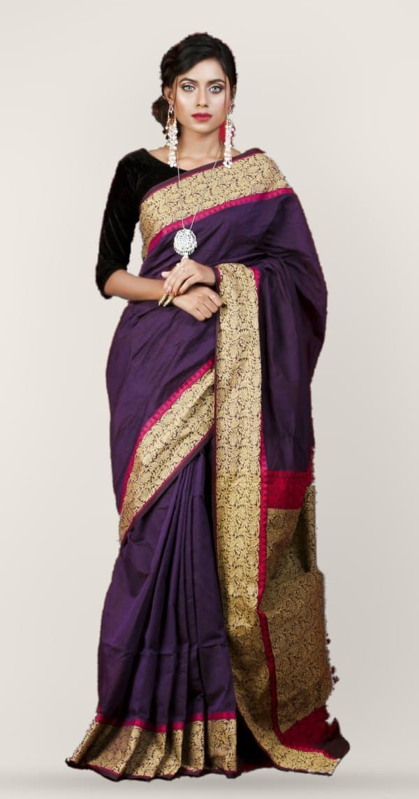 Virtual try-on preview: Deep Plum Zari Silk Saree